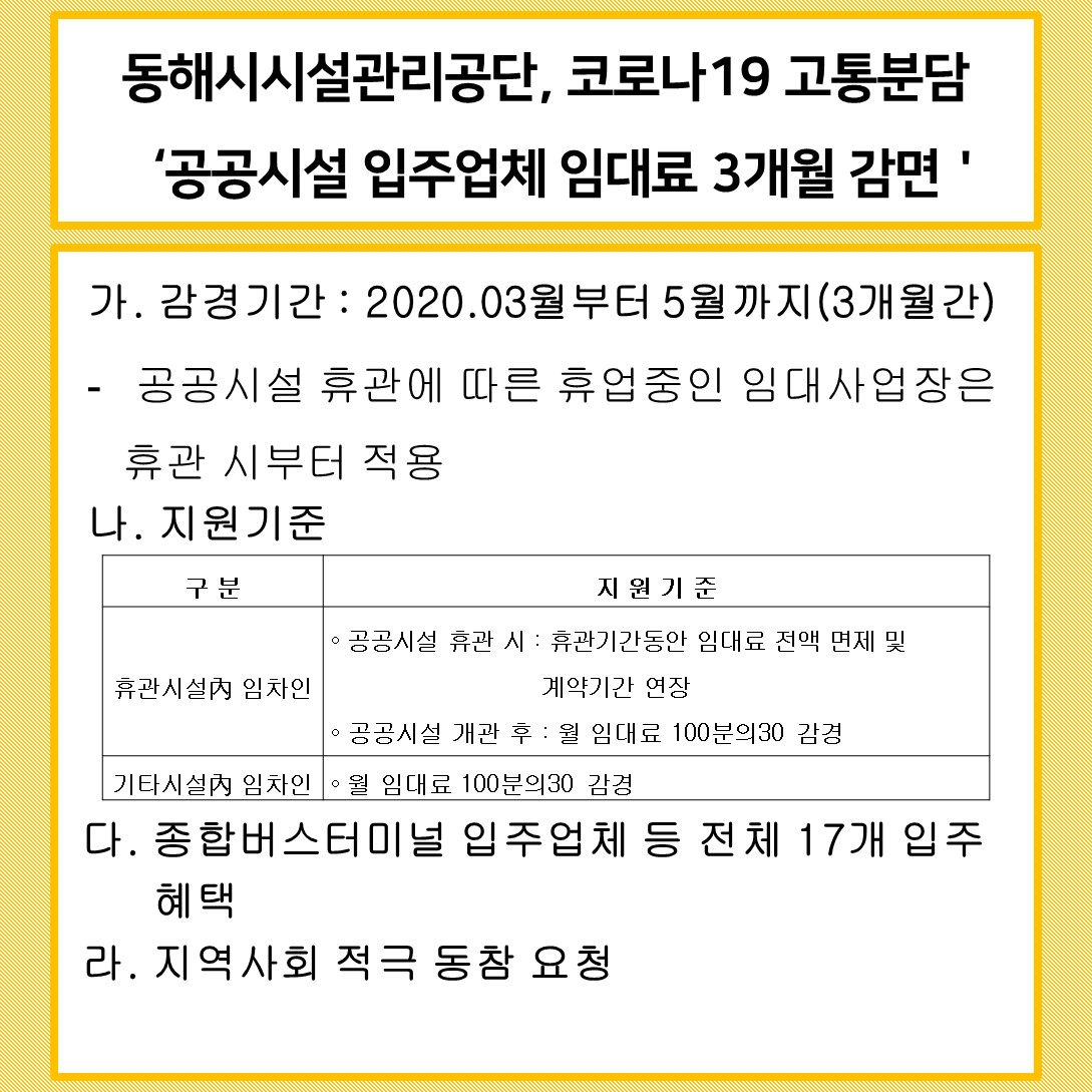 동해시시설관리공단, 코로나19 고통분담게시글의 1번째 이미지입니다.