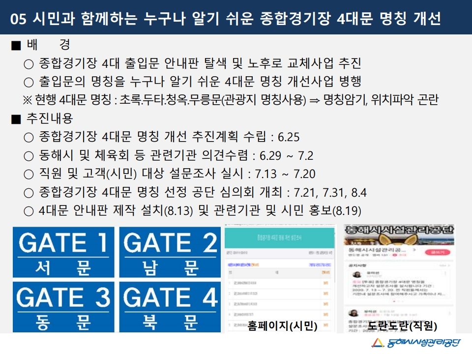 시민과 함께하는 누구나 알기 쉬운 종합경기장 4대문 명칭 개선게시글의 1번째 이미지입니다.