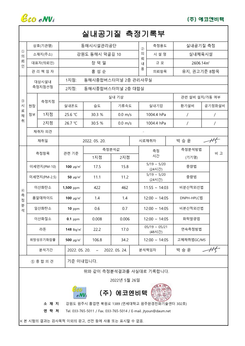 [동해시시설관리공단] 실내공기질 측정 결과게시글의 4번째 이미지입니다.